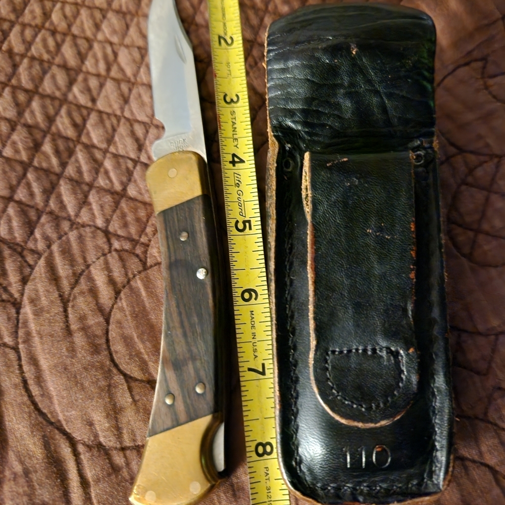 Vintage BUCK 110 Usa Folder.420HC steel Clip Point W/leather Case